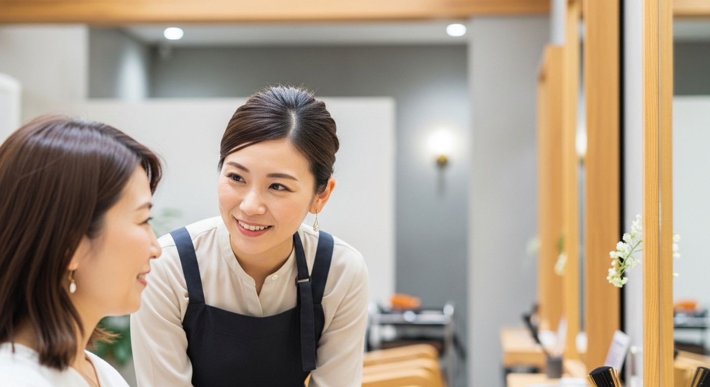 大人女性に寄り添いながら接客経験を活かす美容師のカウンセリング風景