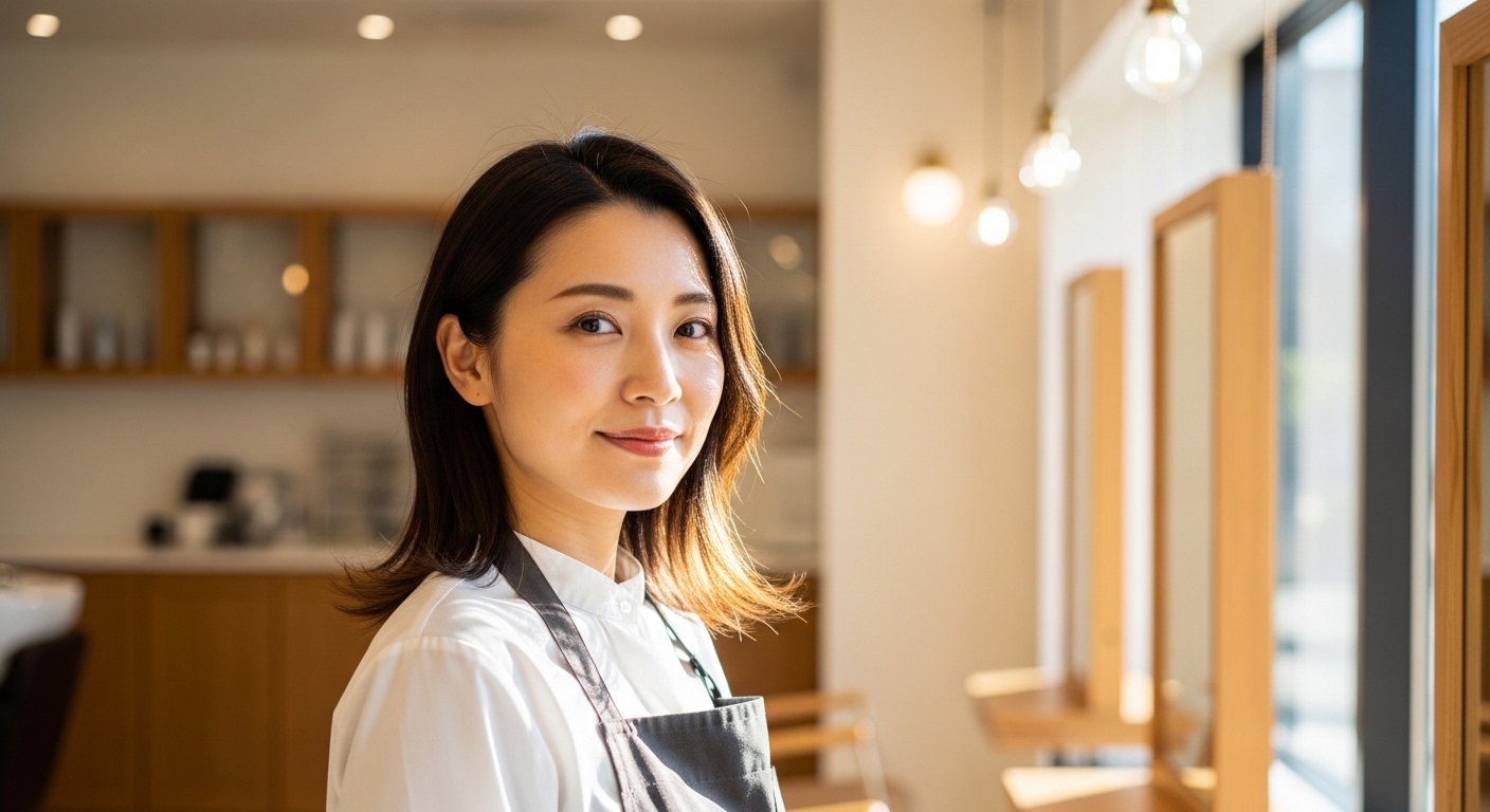 転職後の未来に自信を持つ30代女性美容師のイメージ