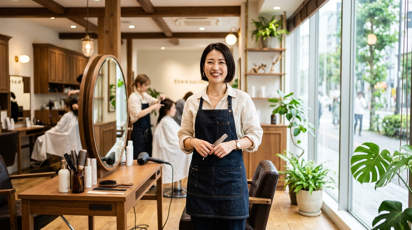 笑顔で働く30代女性美容師のキャリアイメージ