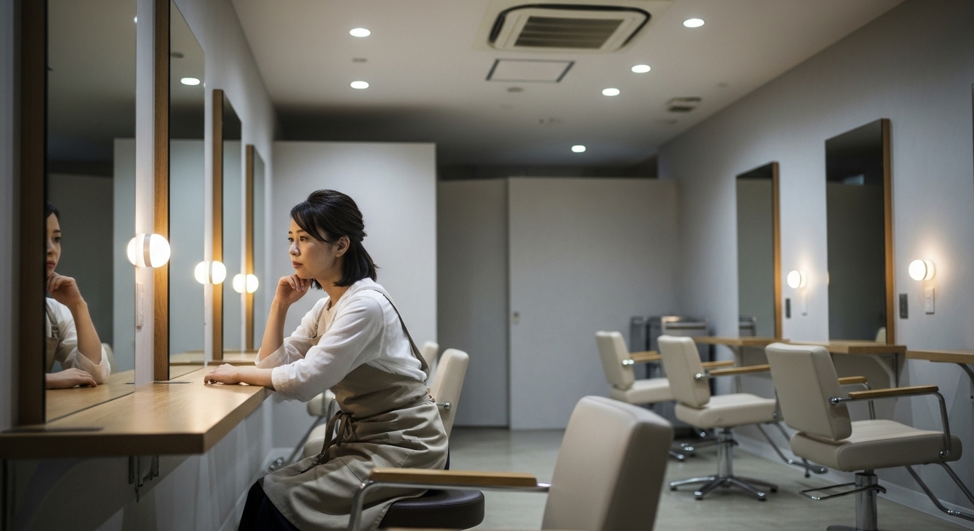 美容師転職を考えながら将来に悩む30代女性美容師の様子