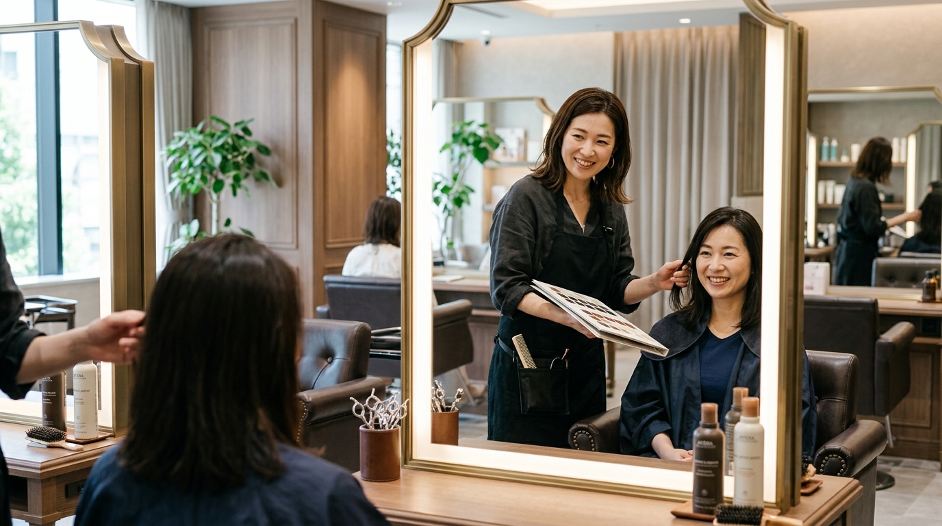 同世代の顧客の悩みに寄り添う40代女性美容師の接客風景